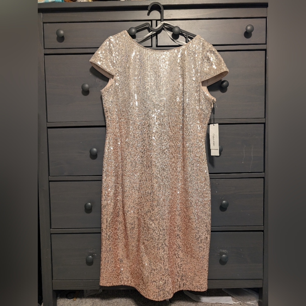 Calvin Klein Shimmering Gold Sequin Midi Dress